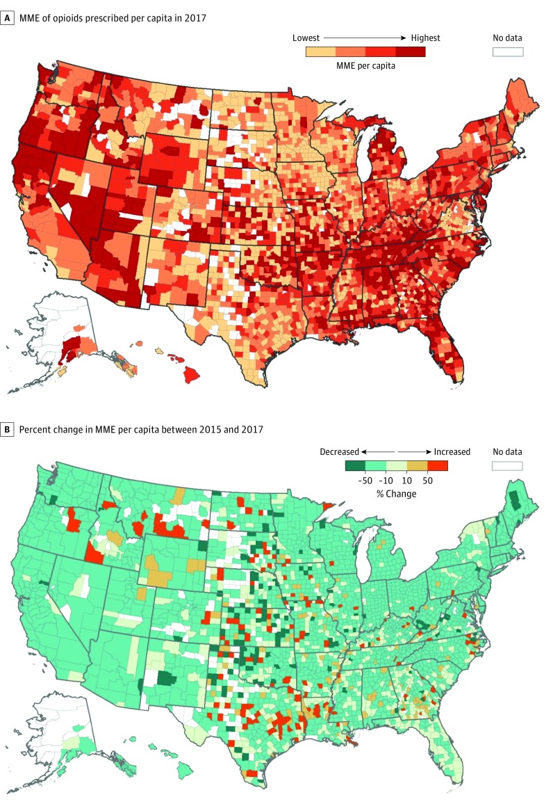 Opioid Prescribing in the United States by County in 2015 and 2017