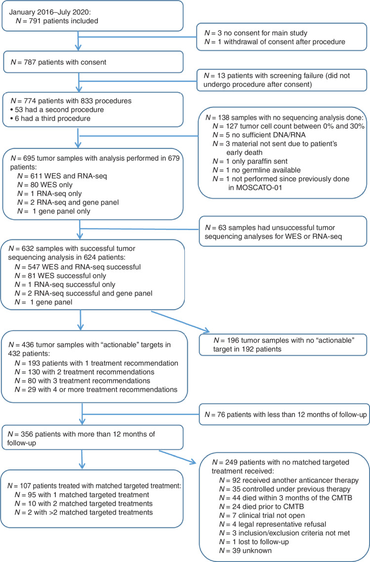 Figure 1. Study flow chart. Paired tumor and germline samples were analyzed in all patients with WES.