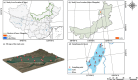 Study area maps for research in Inner Mongolia, China. Panel (a) shows the location within China, highlighting Inner Mongolia’s borders and lakes. Panel (b) zooms into Inner Mongolia, marking a specific lake. Panel (c) provides a 3D representation of the study area with sampling points. Panel (d) details a sampling point layout on the lake, indicating locations and sampling points.