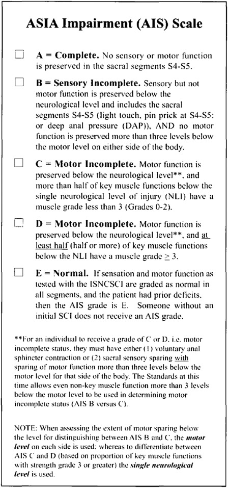 International Standards for Neurological Classification of Spinal Cord ...