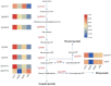 Diagram showing the mevalonate pathway and terpenoid biosynthesis. Enzyme names (e.g., TgAACT, TgHMGS) are listed with corresponding heat maps for different treatments (GLG, NZ1B, XZ1B, DM). Colors indicate expression levels, with a gradient from red (high) to blue (low). Pathways for monoterpenoids, sesquiterpenoids, and diterpenoids are marked.