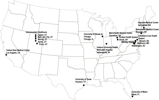 Map of USA depicting the study sites.