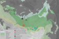 Location of study areas (Sel’kup community in West Siberia = red; Tsaatan community in Khövsgöl, Mongolia = blue).