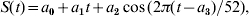 S\lpar t\rpar \equals a_{\setnum{0}} \plus a_{\setnum{1}} t \plus a_{\setnum{2}} \cos \lpar 2\pi \lpar t \minus a_{\setnum{3}} \rpar \sol 52\rpar \comma