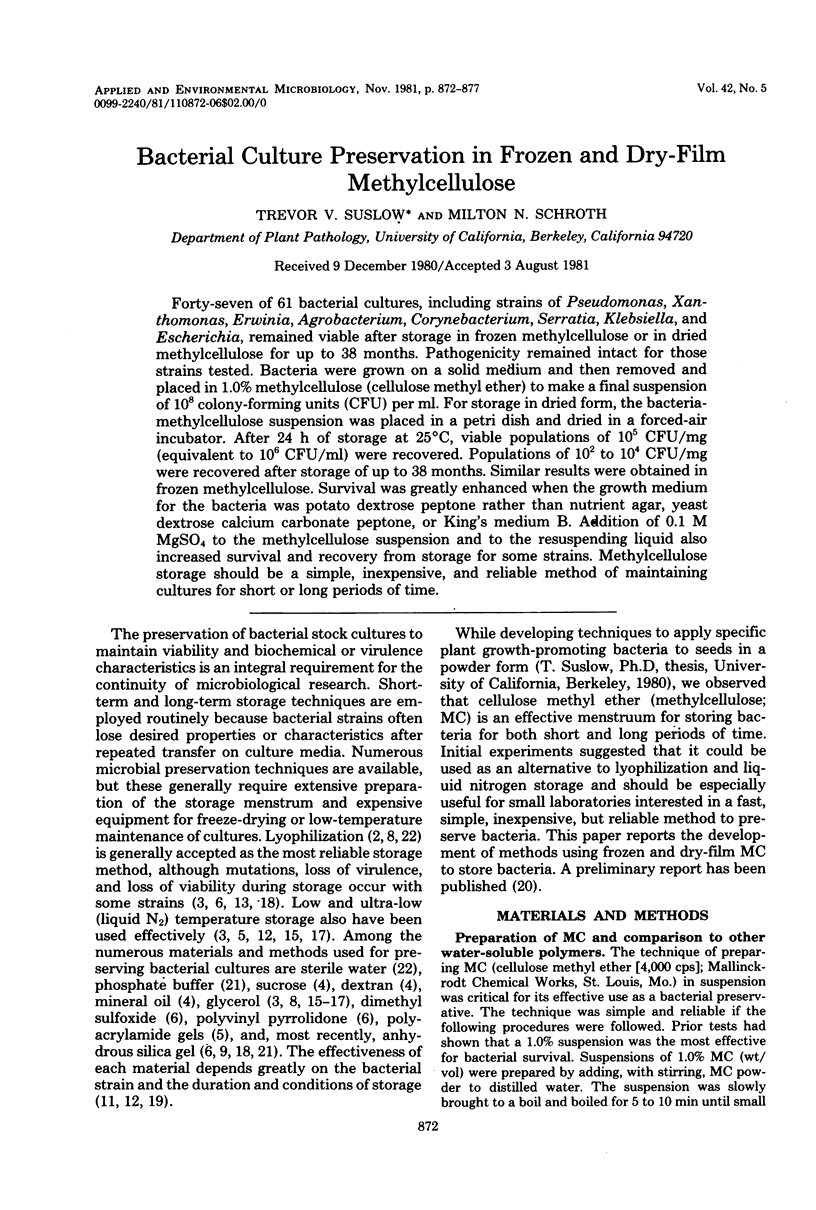 Bacterial culture preservation in frozen and dry film methylcellulose pmc