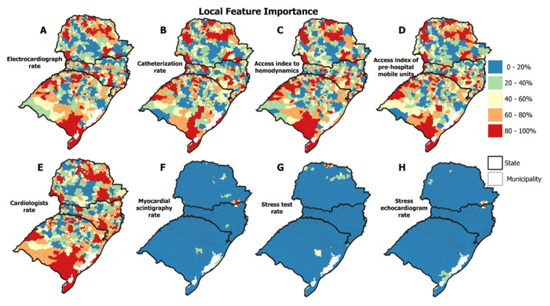 Spatial representation of variable importance in GWRF analysis