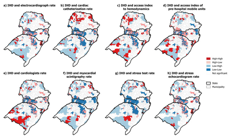 Bivariate Local Moran of ischemic heart disease (IHD) in the south region of Brazil