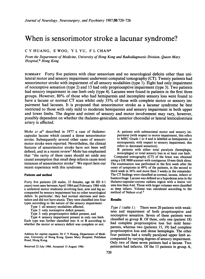 When Is Sensorimotor Stroke A Lacunar Syndrome Pmc