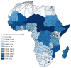 Map of distribution of HDI of the subnational regions across Africa
