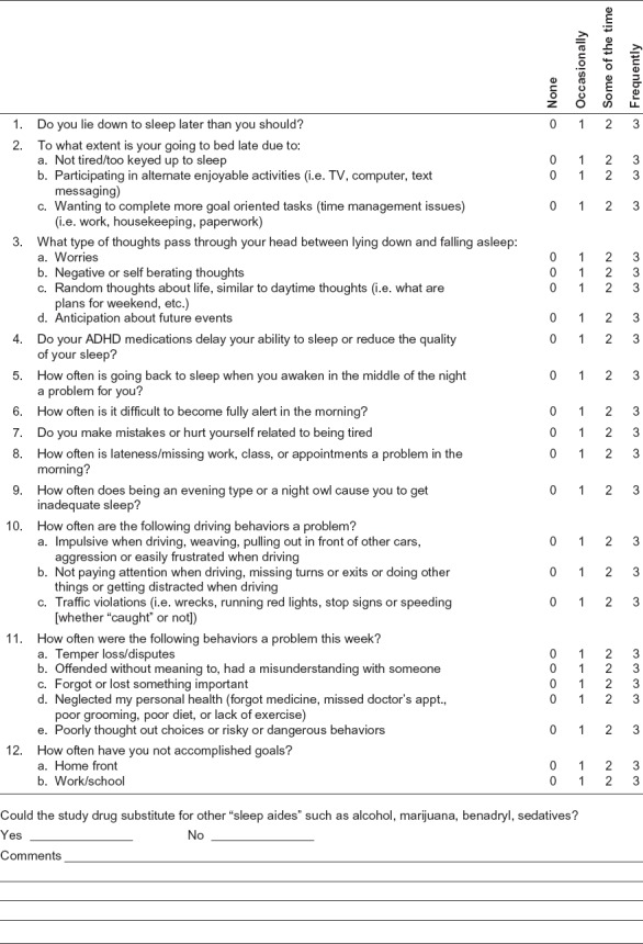 UAB Insomnia Questionnaire