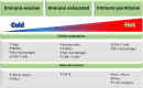 Chart shows the spectrum of the immune status of the hepatocellular
carcinoma (HCC) tumor microenvironment, which can be described as expressing
a “hot” or “cold” phenotype. Immuno-evasive
tumors are characterized by the presence of immunosuppressive cell
populations and genotypic pathways that prevent the infiltration of
cytotoxic T cells. While some HCCs indeed demonstrate the presence of
cytotoxic T cells, immune-exhausted tumors exhibit molecular drivers such as
transforming growth factor beta (TGF-β) and immunosuppressive cell
populations, rendering these T cells inactive. The immuno-permissive class,
characterized by the presence of activated immune cells and inflammatory
cytokines, is often encountered in responders to immunotherapy. IFN-γ
= interferon gamma, MDSCs = myelodysplastic stem cells, PD-1 = programmed
cell death protein 1, PD-L1 = programmed cell death ligand 1, PTK-2 =
protein tyrosine kinase 2, Tregs = regulatory T cells.