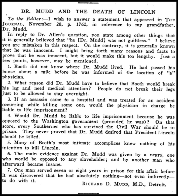 Letter from Dr. Mudd. JAMA. 1927;88:119.