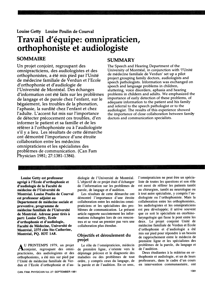 Travail d quipe omnipraticien orthophoniste et audiologiste pmc