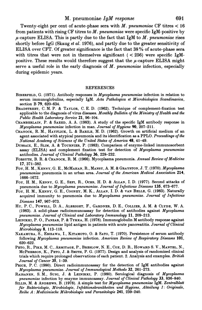 The specific IgM response to Mycoplasma pneumoniae infection ...