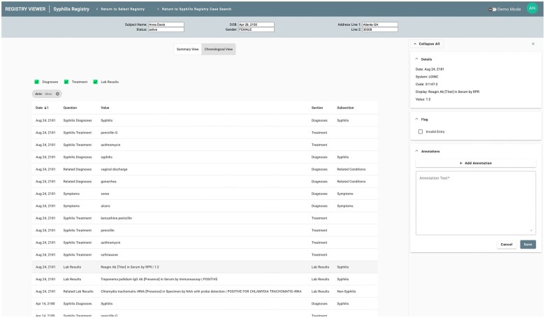 Figure 4 shows the Registry Viewer application with a right side panel open showing more information about a structured data element with support for user annotations.