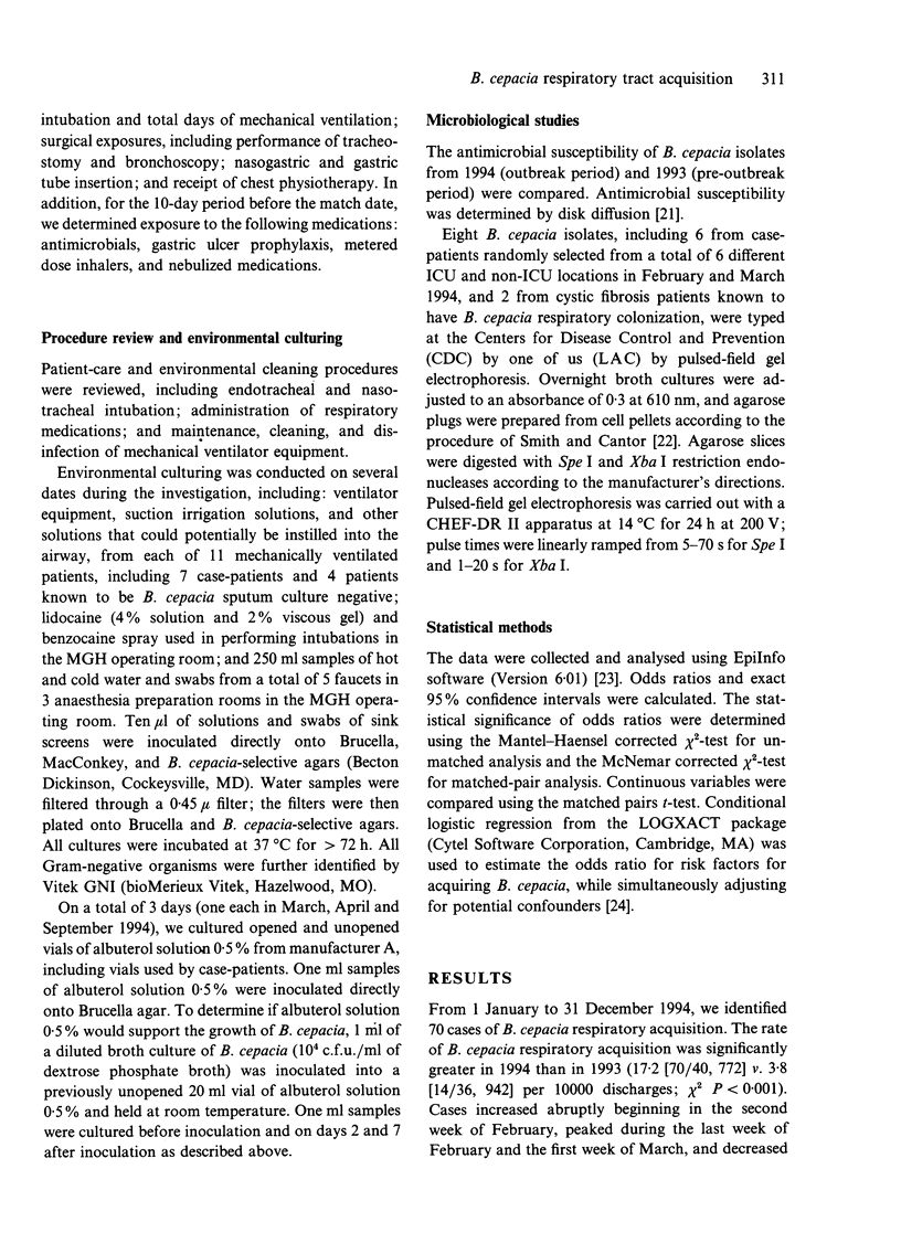 Burkholderia cepacia respiratory tract acquisition: epidemiology and ...