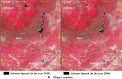 Area of asbestos spread analyzed using temporal Google Earth satellite imageries and super imposed over the FCC of Sentinel 2 images