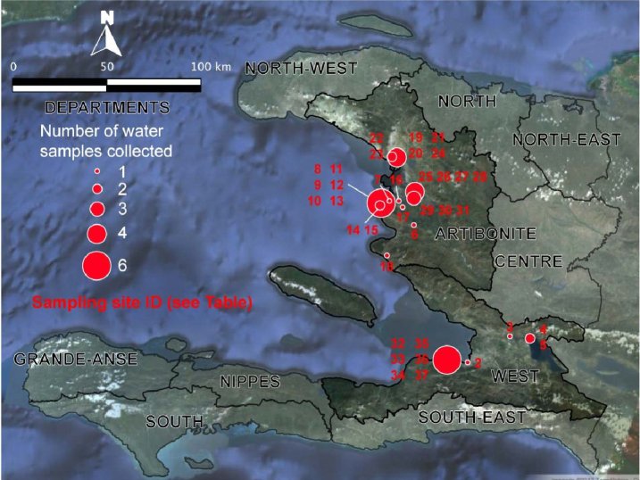 Localization of the sampling stations in the West and Artibonite departments. 