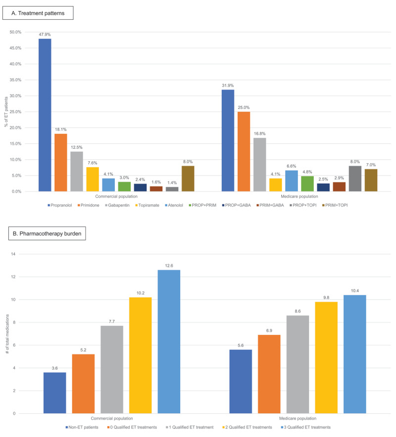 Treatment patterns (A) and pharmacotherapy burden (B)