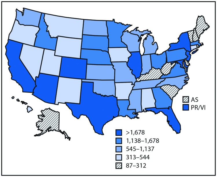 The figure above is a map showing the reported cases of mosquitoborne disease in U.S. states and territories during 2004–2016.