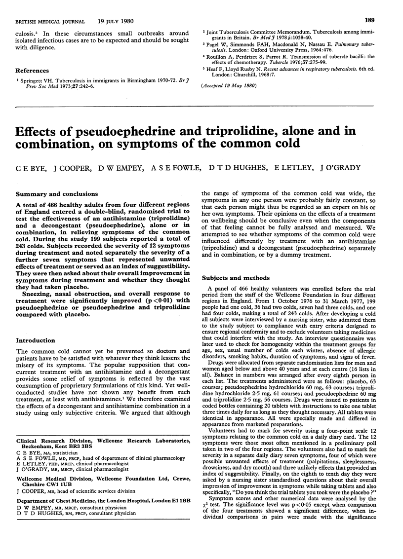 Effects of pseudoephedrine and triprolidine alone and in combination