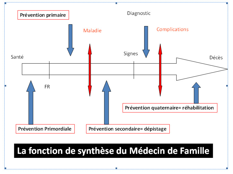 Figure 2. Les quatre types de prévention selon le continuum de la
santé et la fonction de synthèse du Médecin de Famille
