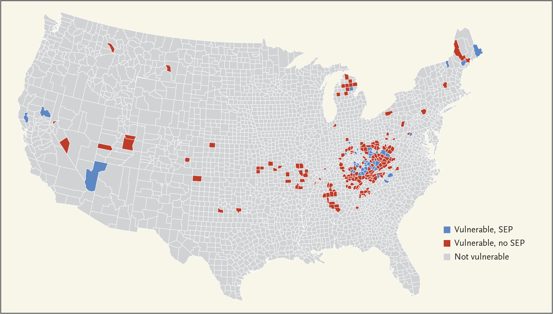 U.S. Counties’ Vulnerability to HIV and HCV Outbreaks and Their Syringe-Exchange Program (SEP) Status.