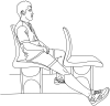 Silhouette of a transtibial amputee sitting in a chair behind another chair. The knee of the amputated limb is extended.