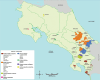 A detailed map of Costa Rica highlighting the locations of major Indigenous communities