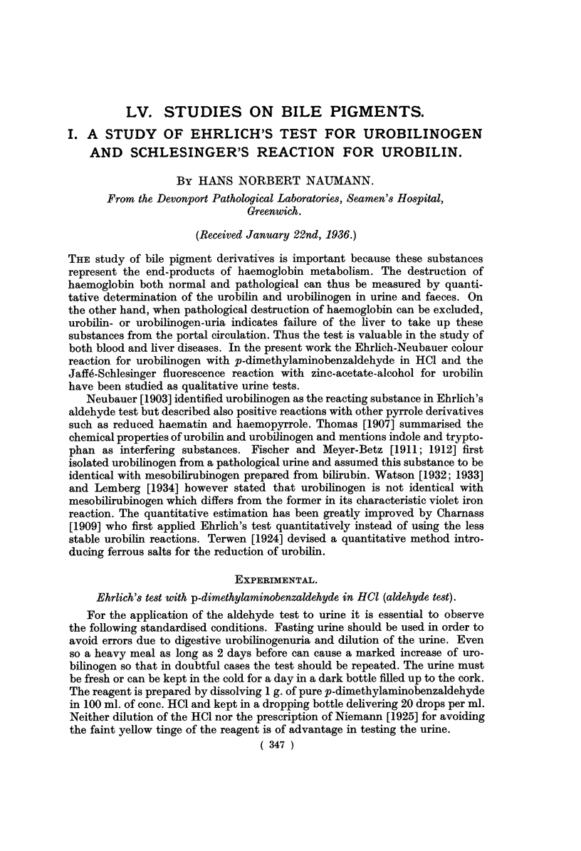 Studies on bile pigments a study of ehrlich s test for urobilinogen
