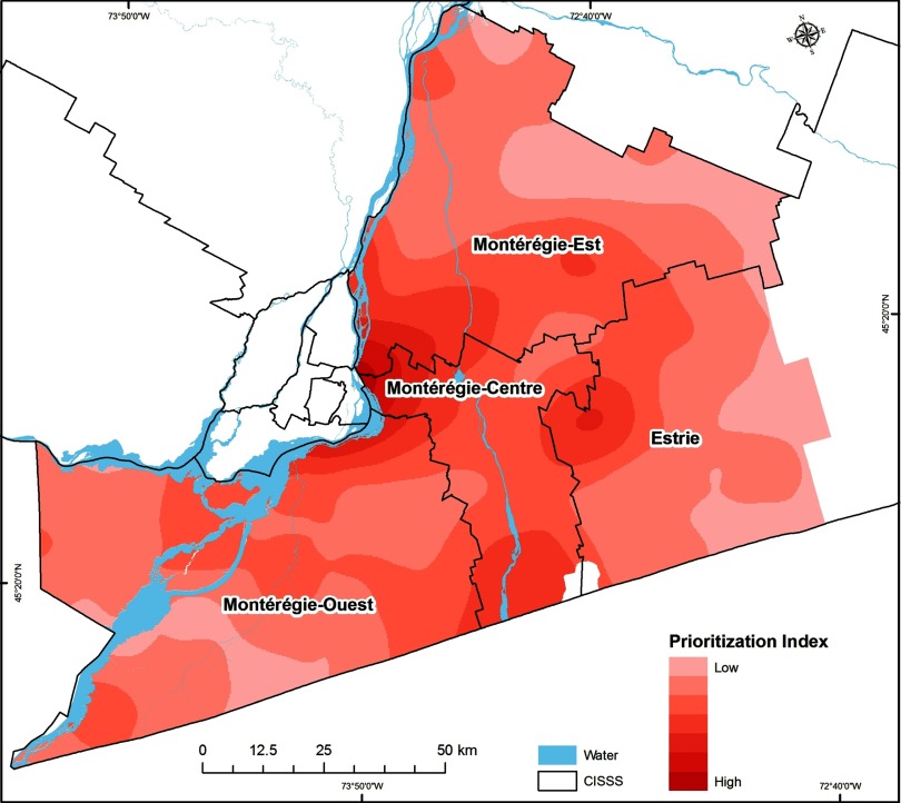 Figure 7 is a map marking the locations in terms of the prioiritization index, based on water and CISSS.