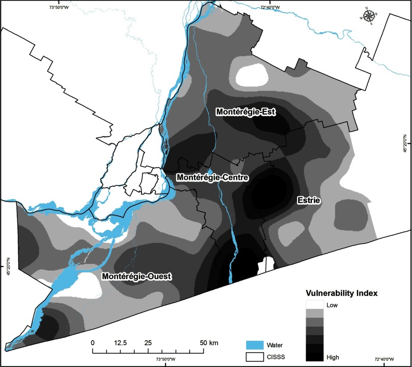 Figure 6 is a map marking the locations in terms of the vulnerability index, based on water and CISSS.