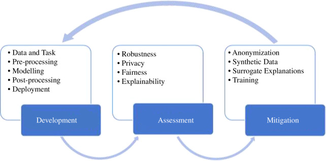 Feedback loop: from model development, assessment and mitigation, to redevelopment, reassessment and re-mitigation.