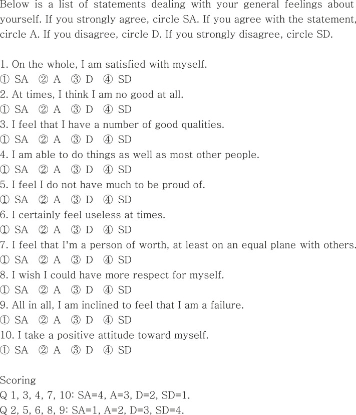 Figure 1. Rosenberg's Self-Esteem Scale (RSE).9