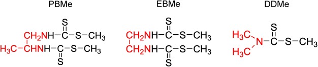 Fig. 2. Structures of the three methylated compounds, namely PBMe, EBMe, and DDMe, which were obtained following the methylation of PB, EB, and DD, respectively.