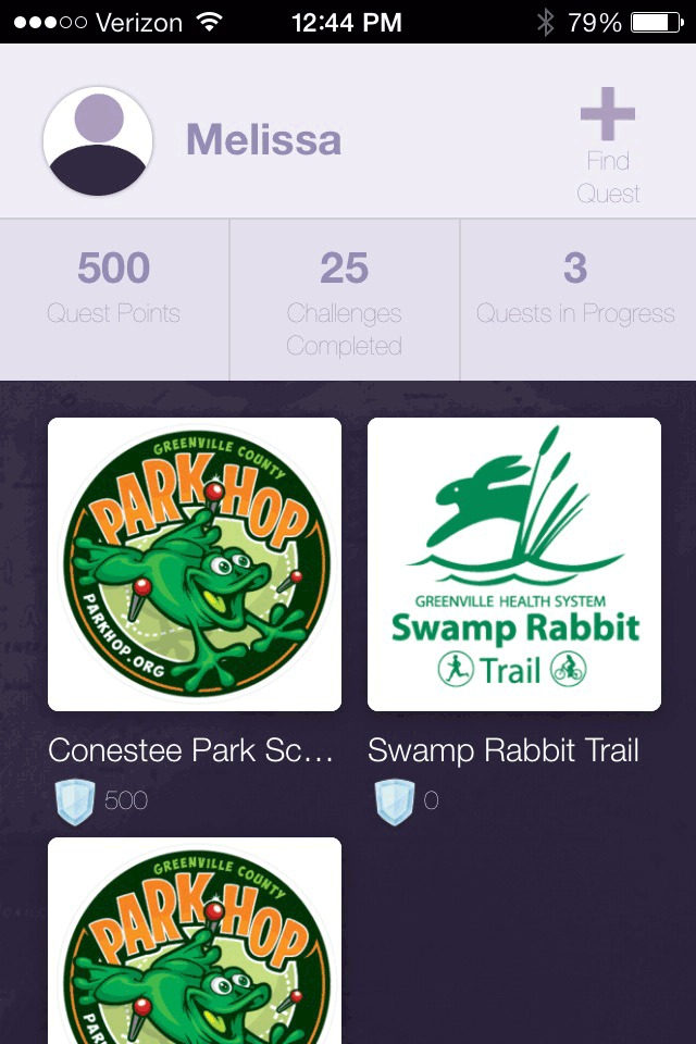 Screenshot shows the home screen, where participants can click on the Park Hop scavenger hunt.