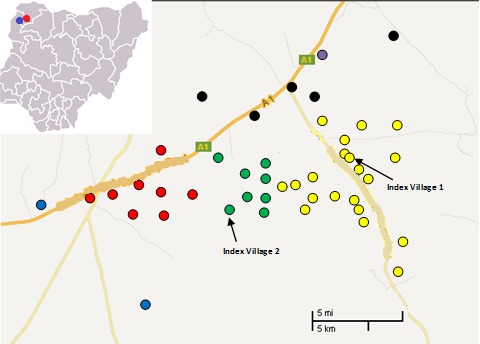 Affected villages and outbreak spread in Sokoto State in 2013