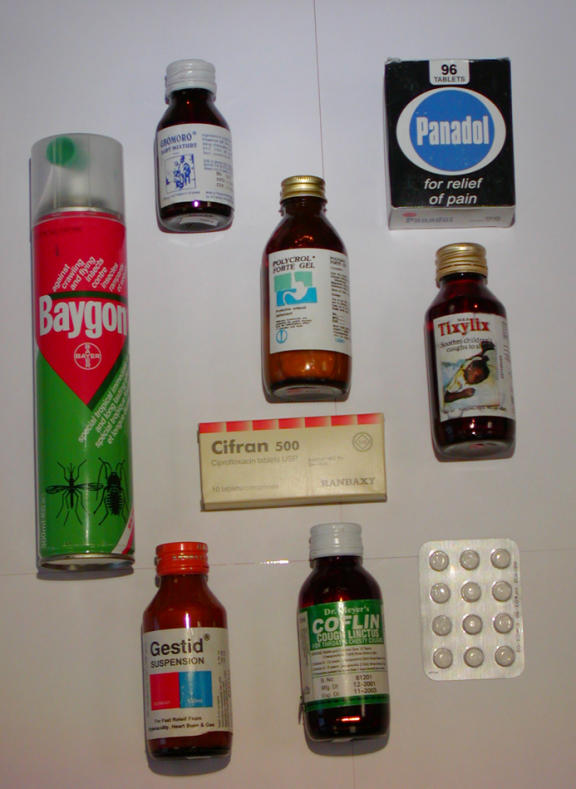 A collection of counterfeit pharmaceutical drugs seized by the NAFDAC in Nigeria