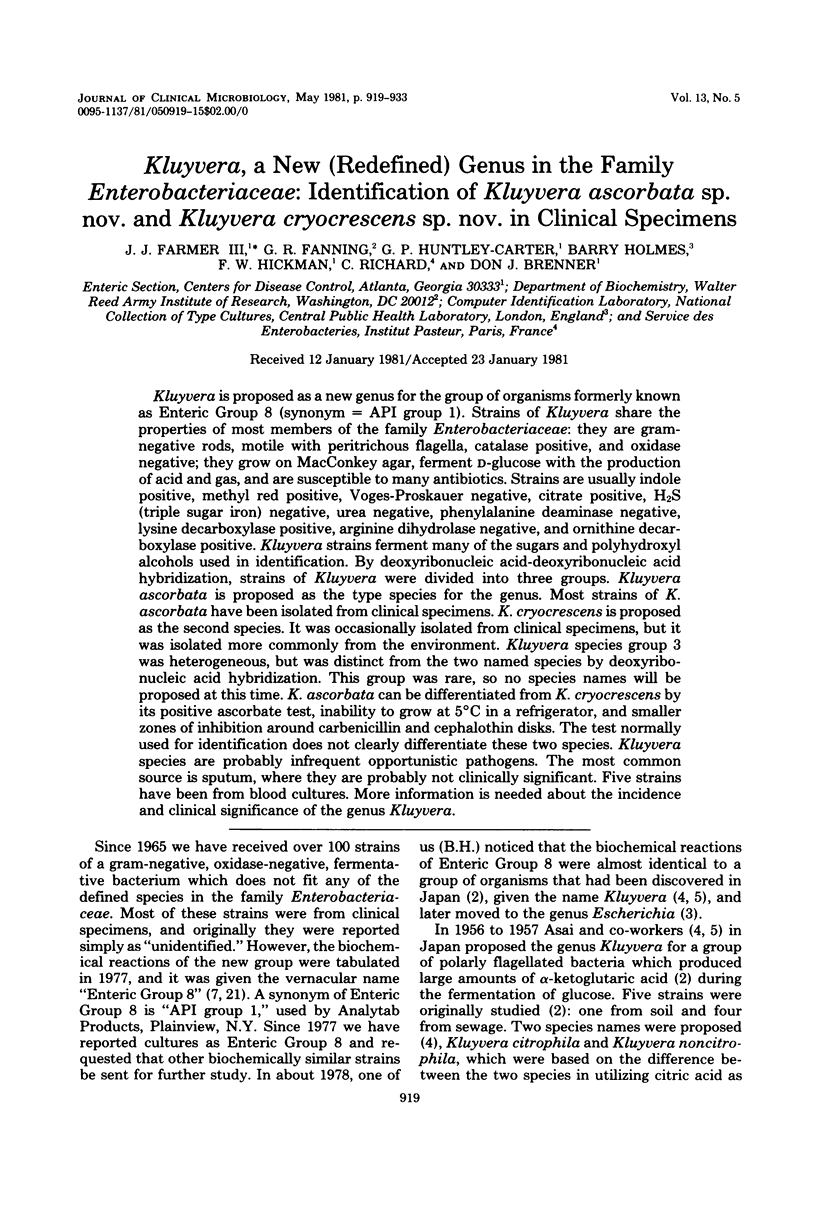 Kluyvera, a new (redefined) genus in the family Enterobacteriaceae ...