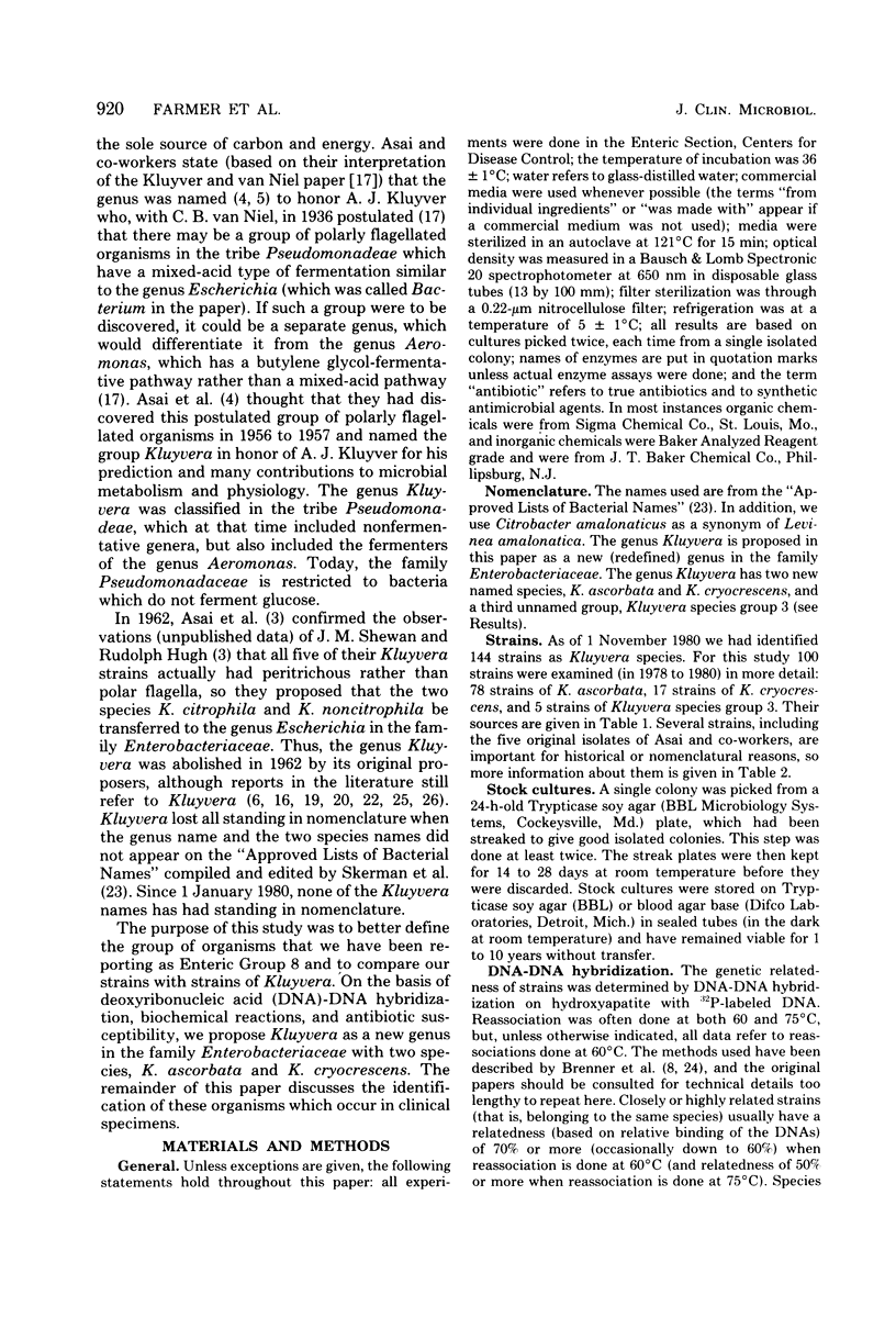 Kluyvera, a new (redefined) genus in the family Enterobacteriaceae ...