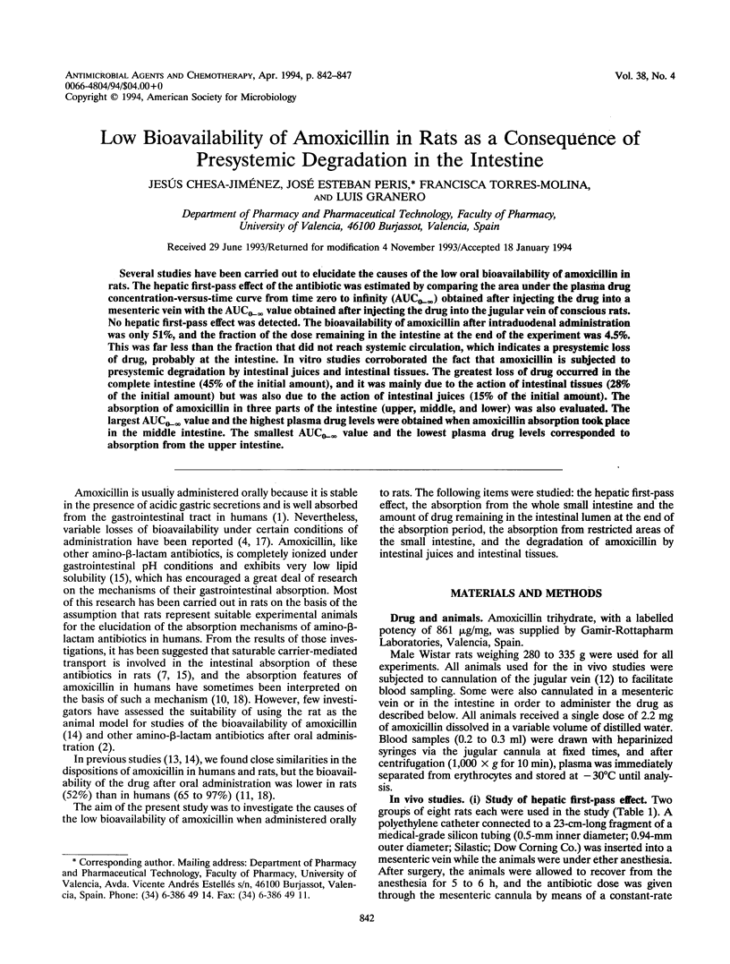 Low bioavailability of amoxicillin in rats as a consequence of