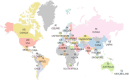 World map highlighting several countries with associated numerical values. Key countries and values include the USA (290), Canada (160), the United Kingdom (332), China (232), and India (104). Other countries, such as Russia, Brazil, and Australia, have values 58, 78, and 92, respectively. Different colors are used to distinguish countries.