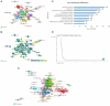 Graphical analysis showing research connections and productivity: A) and B) display network maps of collaborations among researchers. C) is a bar chart listing top affiliations by the number of articles, with Harvard University leading. D) is a curve illustrating author productivity distribution according to Lotka’s Law. E) is a network map of institutional collaborations.