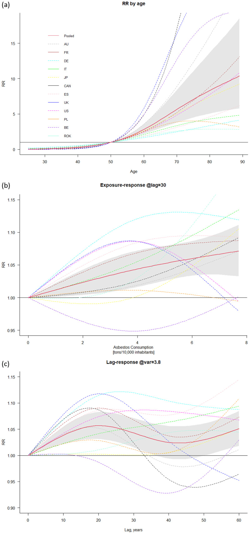 Mesothelioma risk for selected countries by age and asbestos consumption