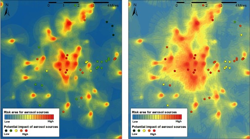 Figure 4 is a Heat map marking risk areas for aerosol sources and potential impact of aerosol sources.