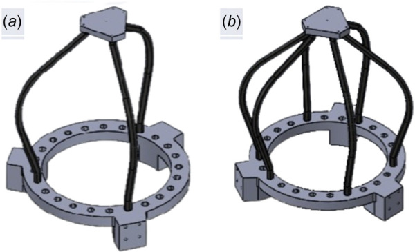 (a) CAD Assembly of the three-support system and (b)CAD assembly of the six-support system