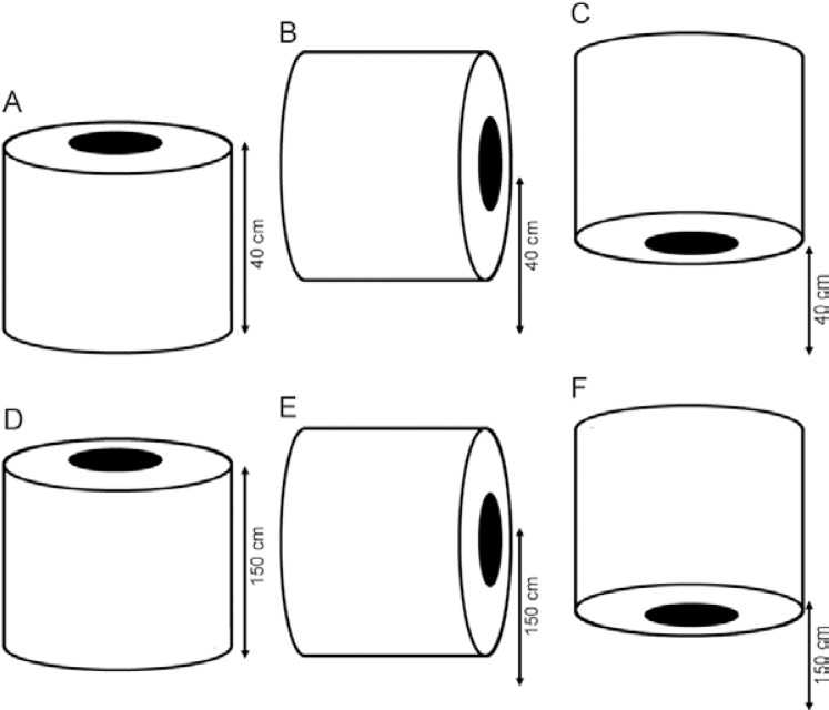 Different combinations of the colouration of the components of
the BG-Sentinel trap tested in the present study: A: trap all white
(WWW); B: all black (BBB); C: body and upper part white, collecting
tube black (WWB); D: body white, upper part black, collecting tube
white (WBW); E: body white, upper part and collecting tube black
(WBB); F: body and upper part black, collecting tube white (BBW); G:
body black, upper part white, collecting tube black (BWB); H: black
body, upper part and tube white (BWW).