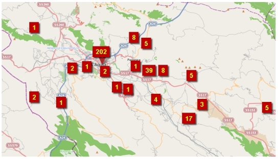 Location of deaths, by town.