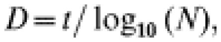 {D \equals t/ \log _{\setnum{10}} \lpar N\rpar},