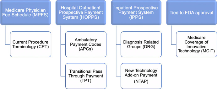 Centers for Medicare & Medicaid Services tools for payment of health care services. FDA = Food and Drug Administration.